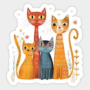 Funny cats in a naive art style. Sticker